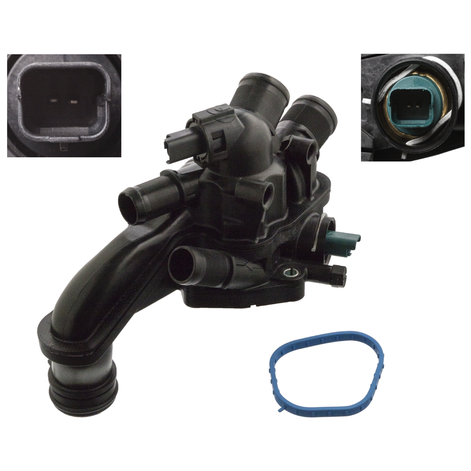 FEBI | Thermostat with housing, seal and temperature switch 103197 | OE 98 109 169 80 | Fits Citroën, DS
