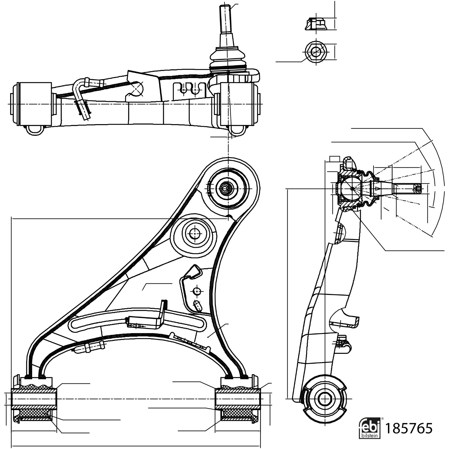 FEBI | Control Arm with bushes, joint and lock nut 185765 | OE LR 051614 | Fits Land Rover