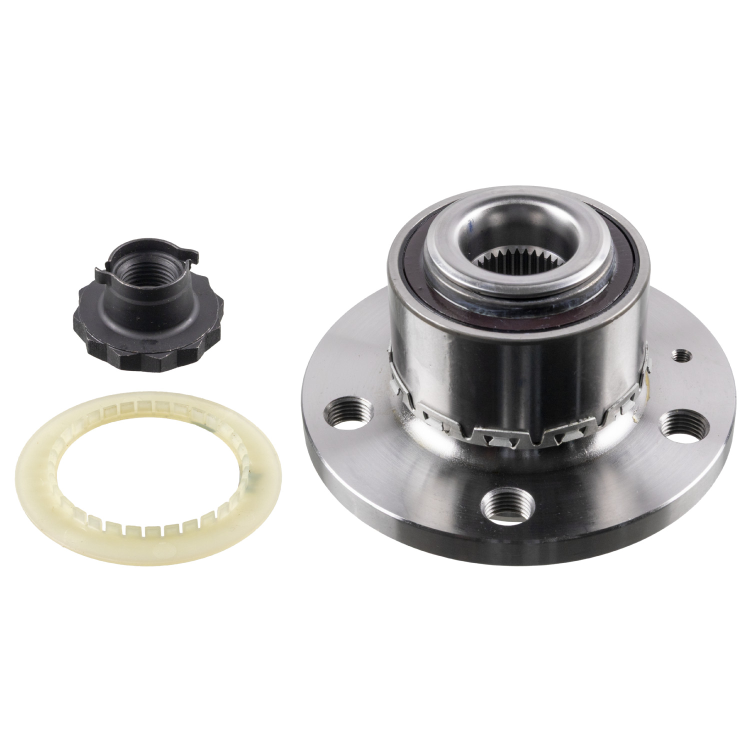 FEBI | Wheel Bearing Kit with wheel hub, ABS sensor ring and axle nut 24414 | OE 6C0 407 621 | Fits Audi, Seat