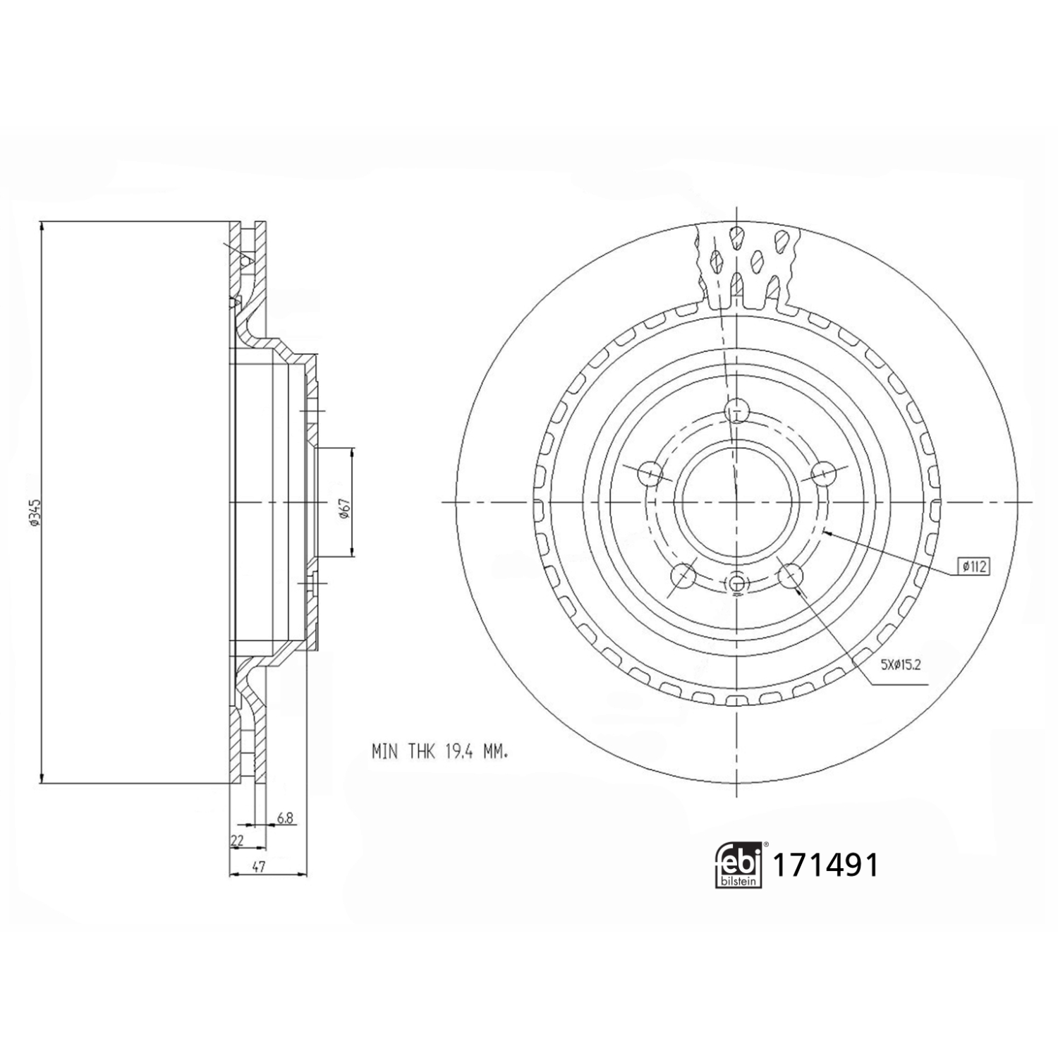 FEBI | Brake Disc 171491 | OE 166 423 07 00 | Fits Mercedes-Benz GLE