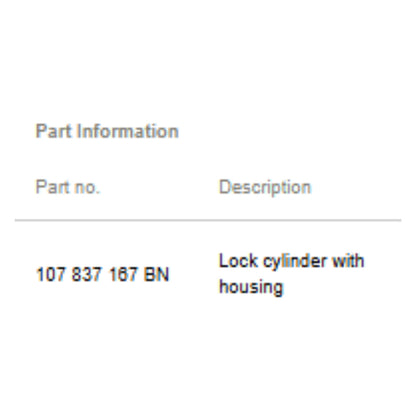 2012-2018 Audi A6 / S6 Door Lock Cylinder Used OEM 107837167BN