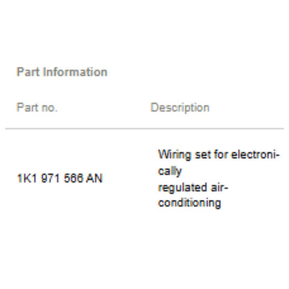 2012-2014 VW Golf Mk6 Air-Conditioning Wiring Harness USED OEM 1K1971566AN