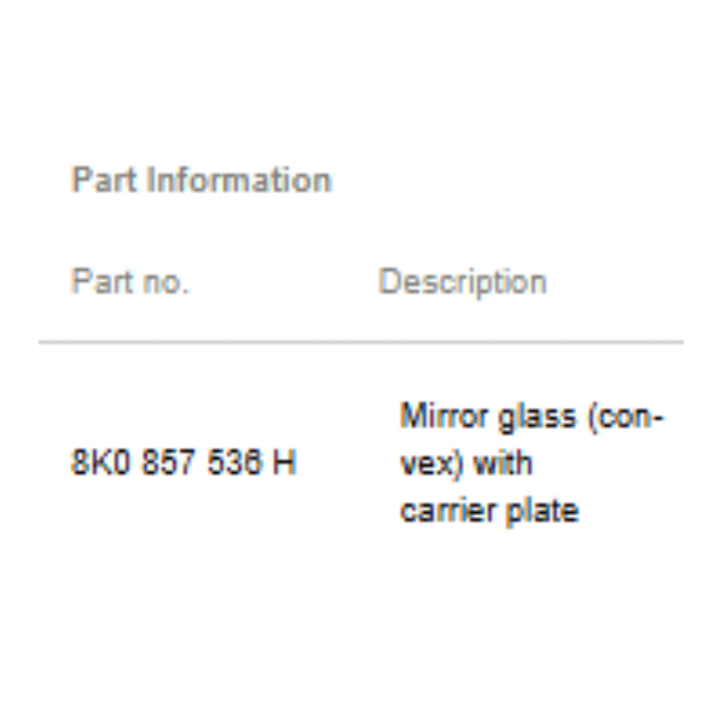 2008–16 Audi Right Side Mirror Glass Convex with Carrier USED OEM 8K0857536H