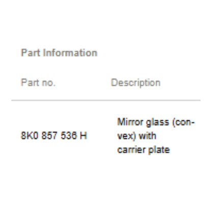 2008–16 Audi Right Side Mirror Glass Convex with Carrier USED OEM 8K0857536H