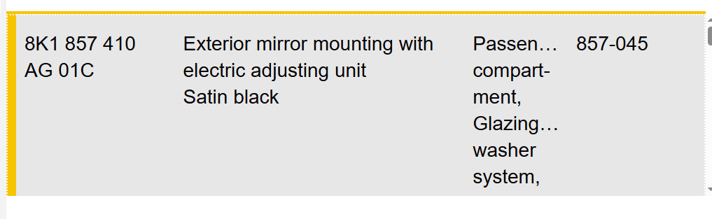 2010–2012 AUDI A4 A5 RIGHT EXTERIOR MIRROR MOUNTING USED OEM 8K1857410AG