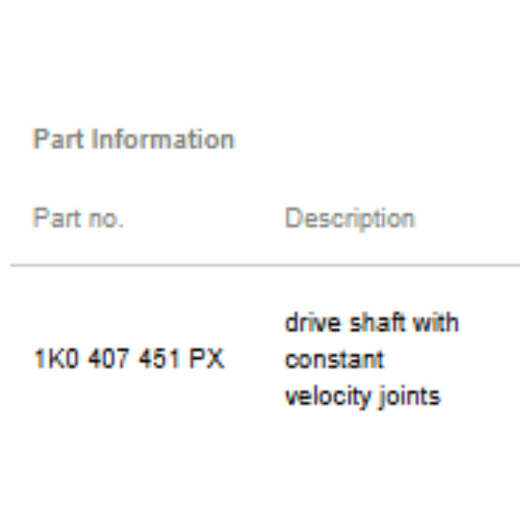 2012 VW Jetta Front Left CV Axle Assembly Used OEM 1K0407451PX