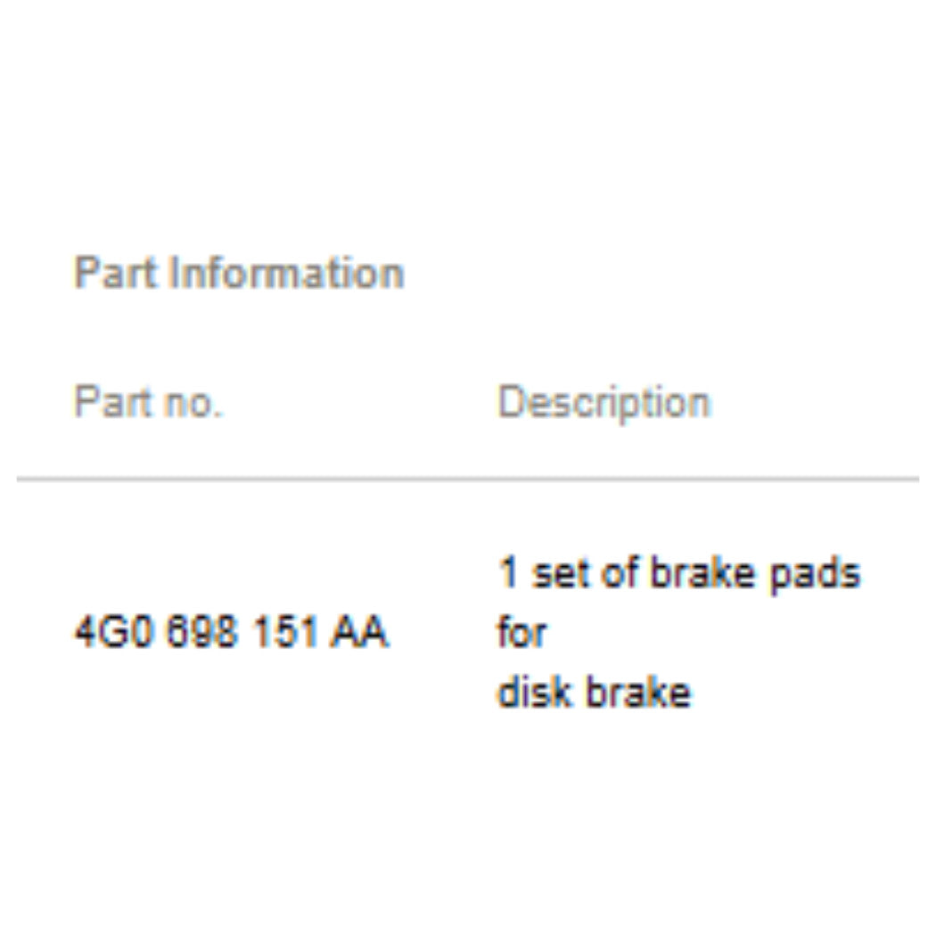 2008–2018 Audi A6 Quattro Front Brake Pad Set Used OEM 4G0698151AA