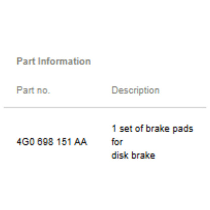 2008–2018 Audi A6 Quattro Front Brake Pad Set Used OEM 4G0698151AA