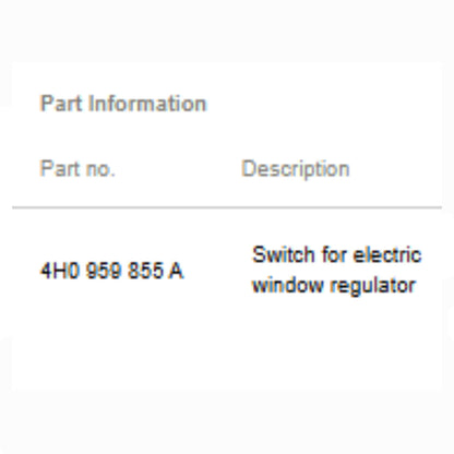 2012–2018 Audi A6 / A8 Power Window Switch Used OEM 4H0959855A