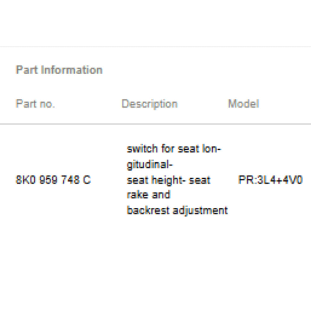 2012–2018 Audi A6 / A7 Seat Switch Used OEM 8K0959748C