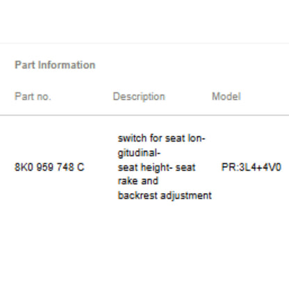 2012–2018 Audi A6 / A7 Seat Switch Used OEM 8K0959748C