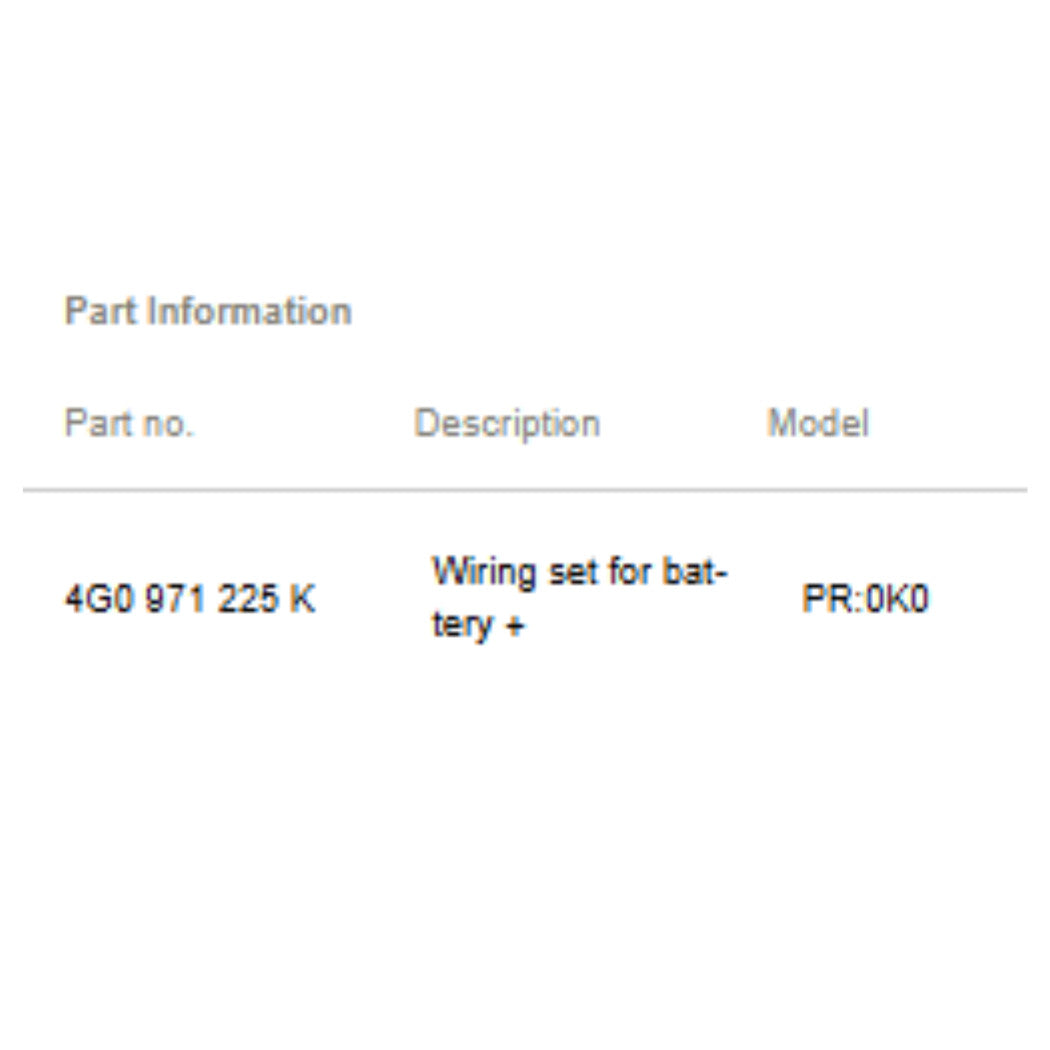 2012–2018 Audi A6 A7 Positive Battery Cable Wiring Harness Used OEM 4G0971225K