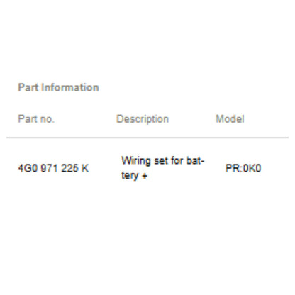 2012–2018 Audi A6 A7 Positive Battery Cable Wiring Harness Used OEM 4G0971225K
