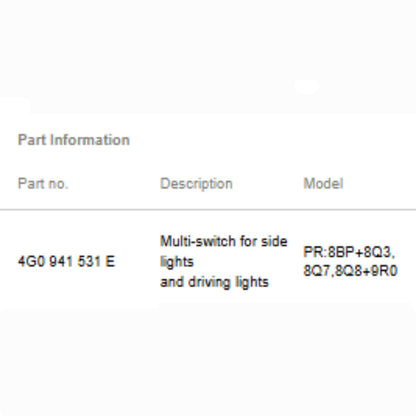 2012–2018 Audi A6 / A7 Headlight Control Switch Used OEM 4G0941531E