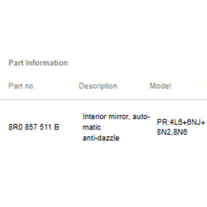 2012-2017 Audi A6 A7 A8 Interior Auto-Dimming Mirror OEM 8R0857511B