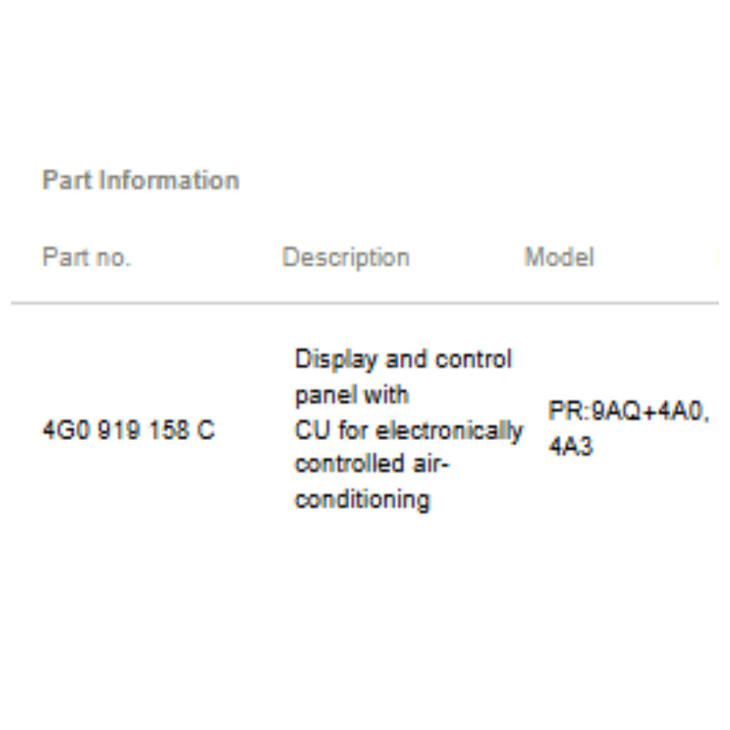 2012-2018 Audi A6/A7 Rear Climate Control Panel Used OEM 4G0919158C