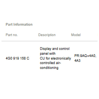2012-2018 Audi A6/A7 Rear Climate Control Panel Used OEM 4G0919158C