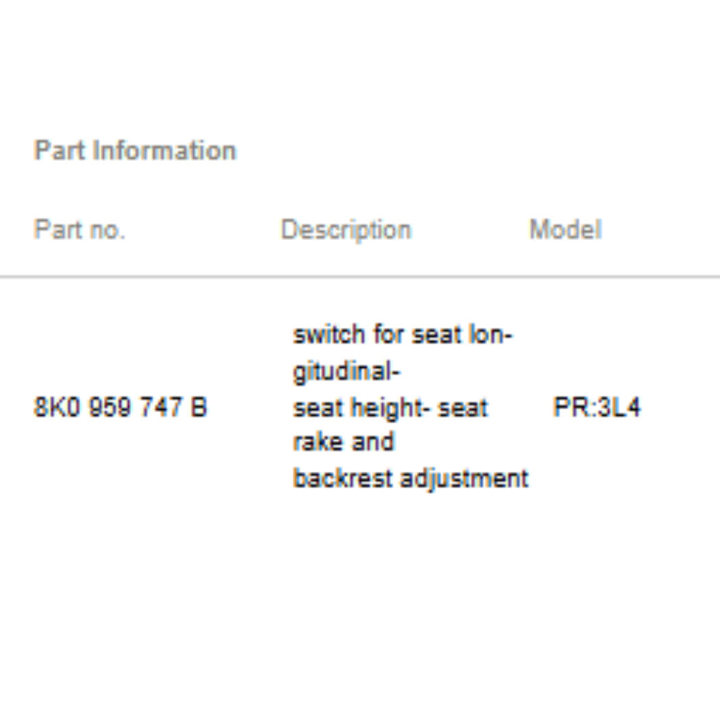 2012–2018 Audi A6 / A7 Front Left Seat Switch Used OEM 8K0959747B