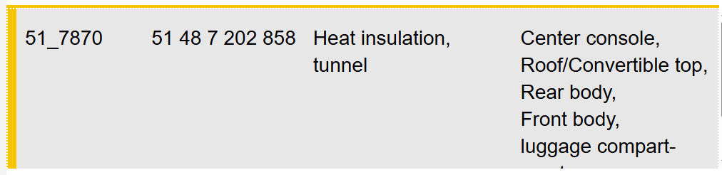 2011–2016 BMW 520i Tunnel Heat Insulation USED OEM 51487202858