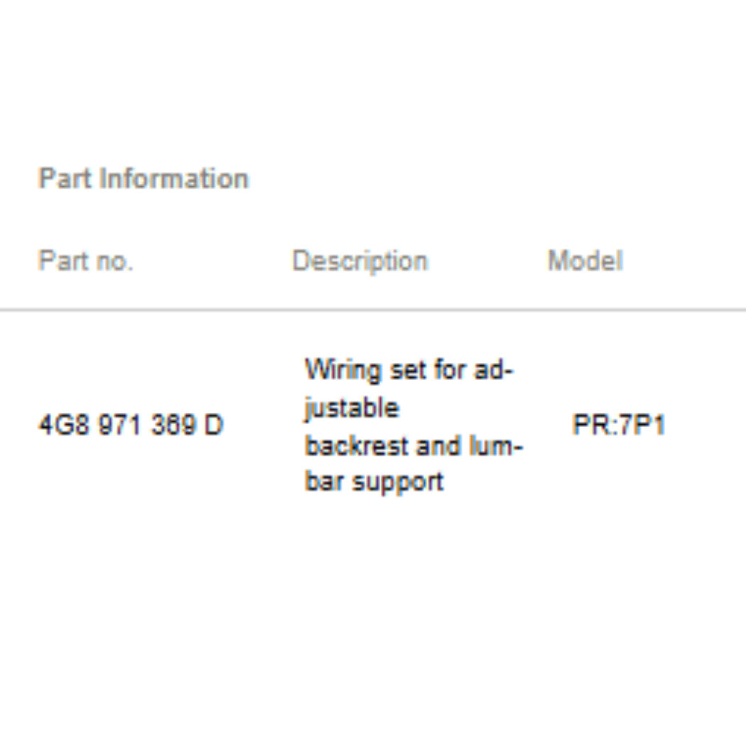 2011–2018 Audi A6 / A7 Seat Backrest Wiring Harness Used OEM 4G8971369D
