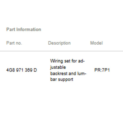 2011–2018 Audi A6 / A7 Seat Backrest Wiring Harness Used OEM 4G8971369D