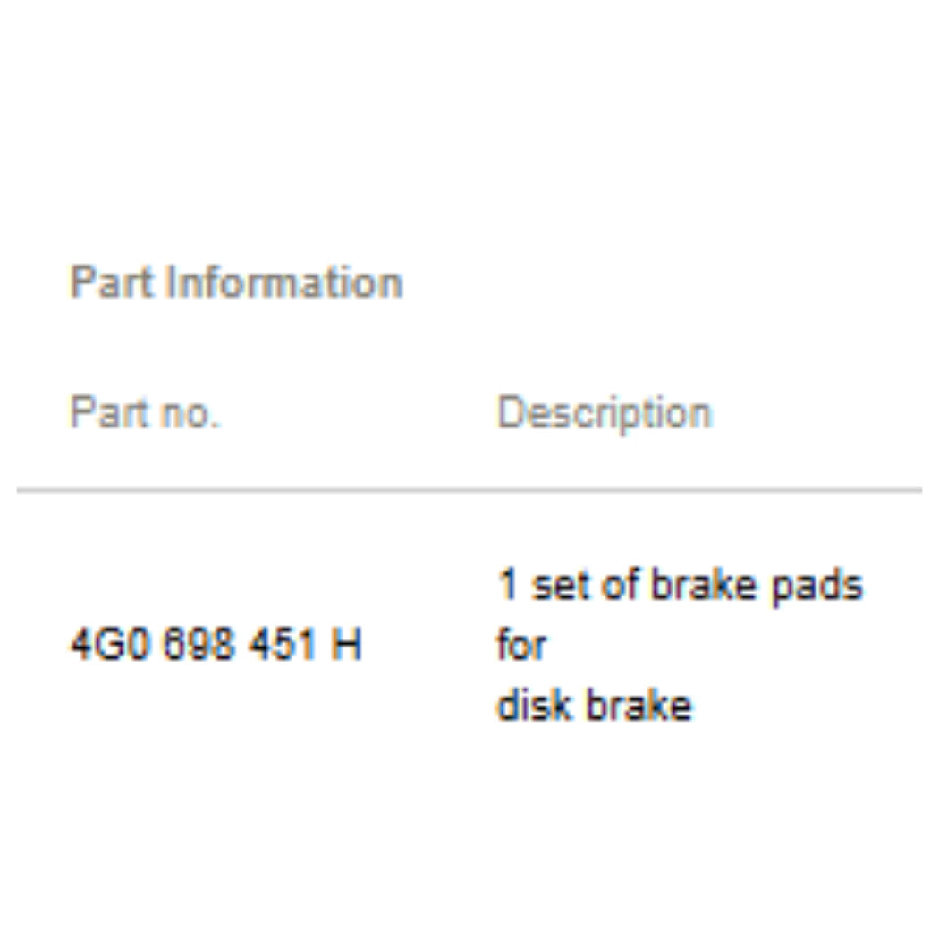 2008–2018 Audi A6 Quattro Rear Brake Pad Set Used OEM 4G0698451H