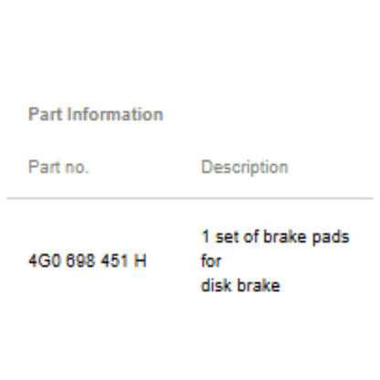 2008–2018 Audi A6 Quattro Rear Brake Pad Set Used OEM 4G0698451H