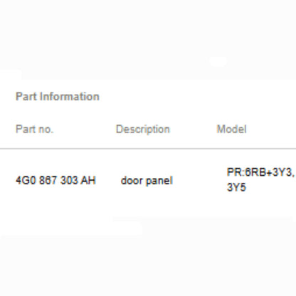 2011–2018 Audi A6/S6 Rear Left Door Panel Leatherette OEM 4G0867303AH