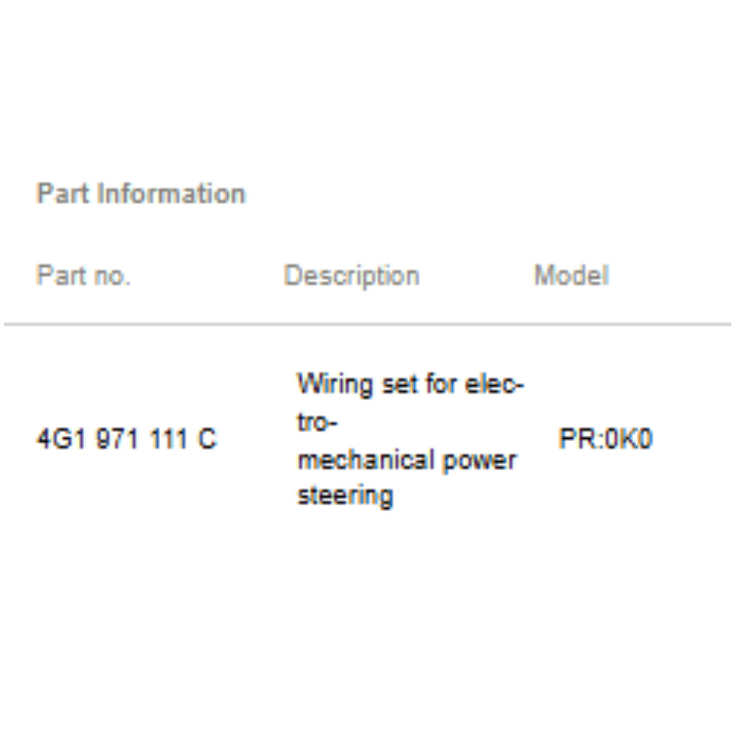 2012–2018 Audi A6 A7 Quattro Steering Wiring Harness Used OEM 4G1971111C