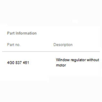 2012–2018 Audi A6/S6 Front Left Window Regulator OEM 4G0837461