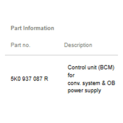 2011–2015 VW Jetta Body Control Module (BCM) Used OEM 5K0937087R