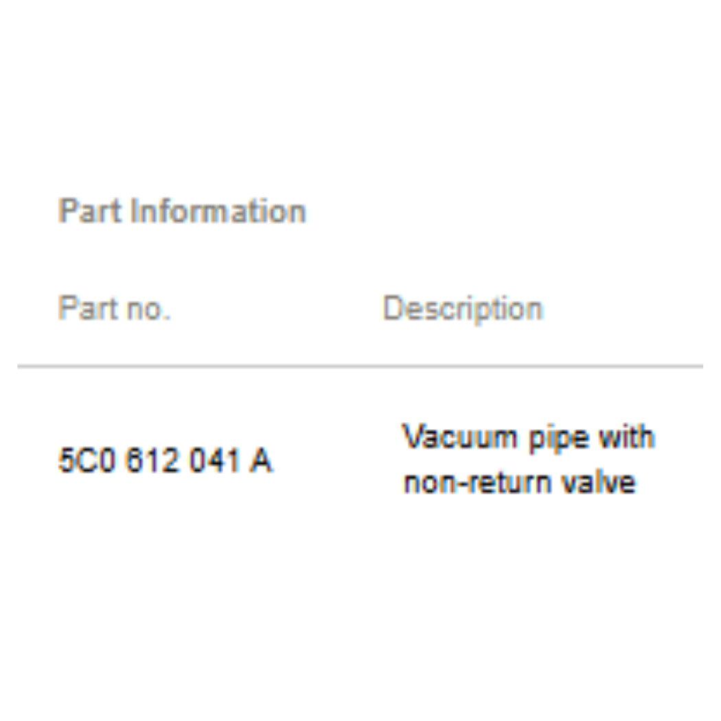 2011–2015 VW Jetta Brake Booster Vacuum Hose Used OEM 5C0612041A