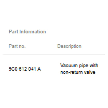 2011–2015 VW Jetta Brake Booster Vacuum Hose Used OEM 5C0612041A