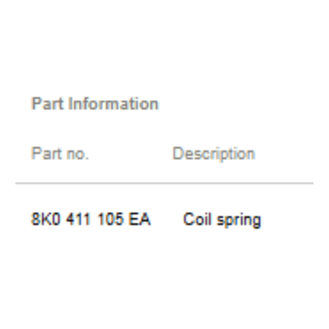 2012 Audi A4 Front Coil Spring Used OEM 8K0411105EA