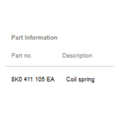 2012 Audi A4 Front Coil Spring Used OEM 8K0411105EA