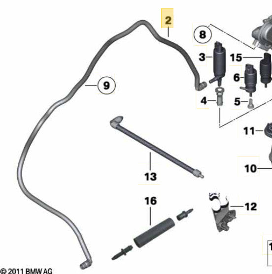 2011–2016 BMW Washer Fluid Hose Line USED OEM 61667178747