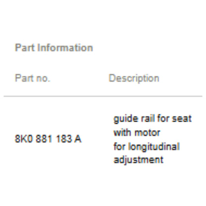 2008–2016 Audi A6 Front Left Seat Rail Used OEM 8K0881183A