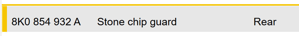 2010–2012 AUDI A4 RIGHT STONE CHIP GUARD USED OEM 8K0854932A