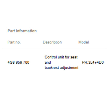 2012–2018 Audi A6 / A7 Power Seat Control Module Used OEM 4G8959760