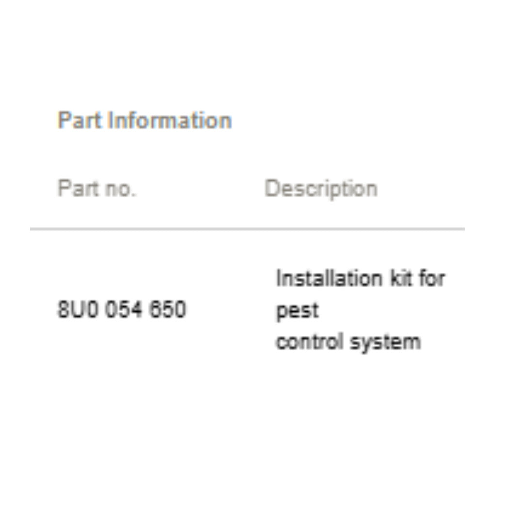 Used OEM Audi Pest Control Installation Kit 8U0054650