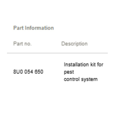 Used OEM Audi Pest Control Installation Kit 8U0054650