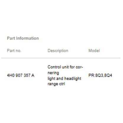 2011-2014 Audi A6 A7 A8 Headlamp Range/Cornering Control Module OEM 4H0907357A