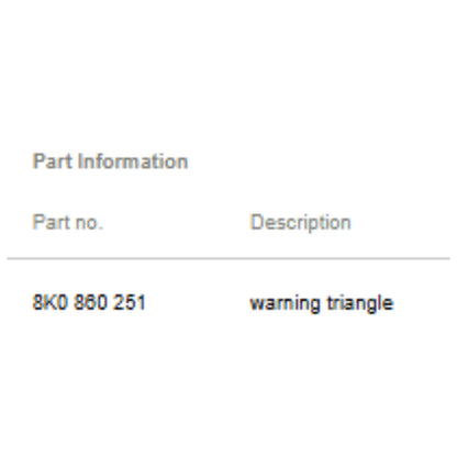 2012 VW Jetta Warning Triangle Used OEM 8K0860251