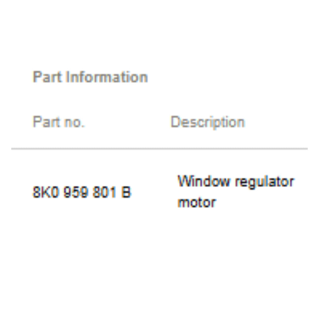 2012–2018 Audi A6 Front Left Window Regulator Motor Used OEM 8K0959801B