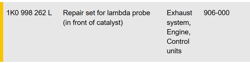 2010-2012 AUDI A4 SET FOR LAMBDA PROBE IN FRONT OF CATALYST USED OEM 1K0998262L