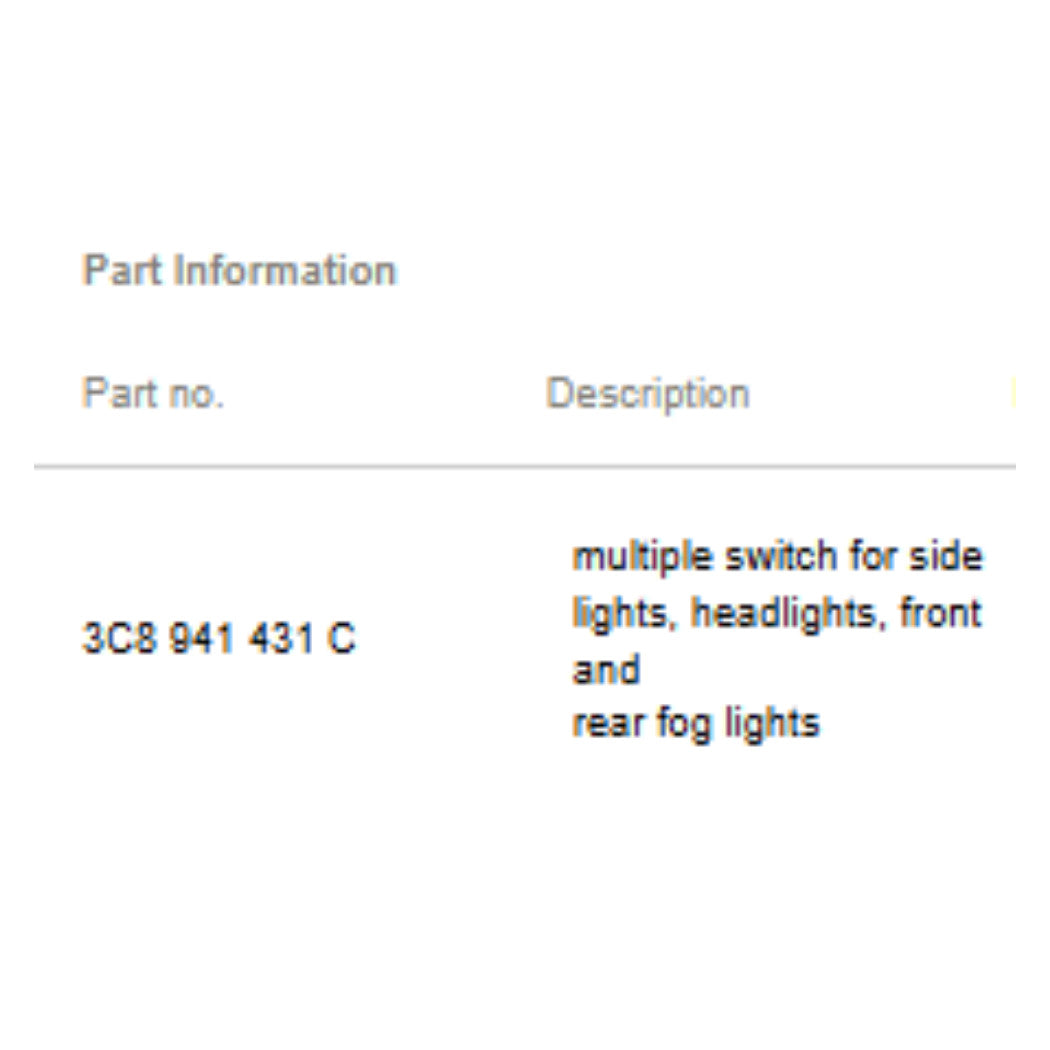 2012–2014 VW Golf/Passat Lighting Control Switch USED OEM 3C8941431C