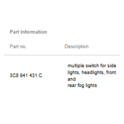 2012–2014 VW Golf/Passat Lighting Control Switch USED OEM 3C8941431C
