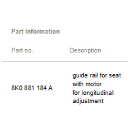 2008–2018 Audi A6 Front Right Seat Rail Used OEM 8K0881184A