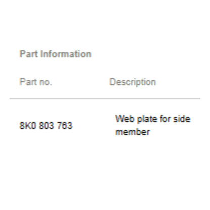 2008–2012 Audi A4 Web Plate for Side Member Left USED OEM 8K0803763