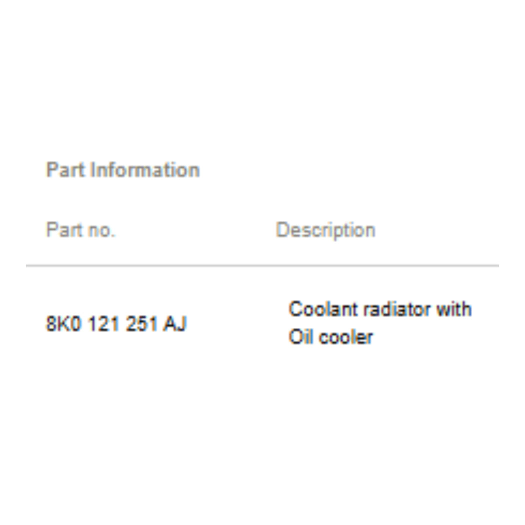 2012 Audi A4 Radiator Used OEM 8K0121251AJ